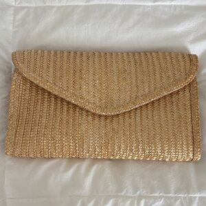Woven Straw Envelope Clutch - Natural